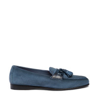 Mocassin Andrea avec glands en daim et cuir bleu ciel pour homme - Santoni - 1