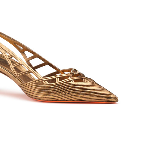 Women's bronze leather mid-heel Meraviglia Collection pump - Santoni - 6