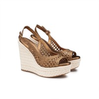 Women's gold leather wedge - Santoni - 2