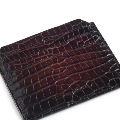 Dark brown alligator leather credit card holder - Santoni - 5
