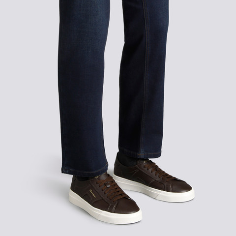 Men's dark brown tumbled leather Double Buckle Sneaker - Santoni - 2
