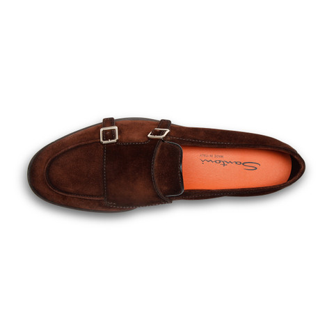 Men's brown suede double-buckle loafer - Santoni - 5