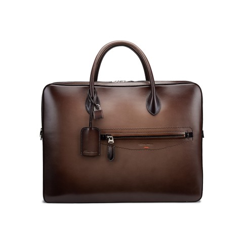 Brown leather laptop bag - Santoni - 1