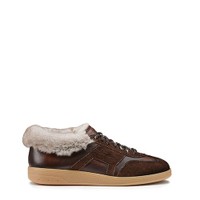 Women's dark brown suede sneaker with fur - Santoni - 1