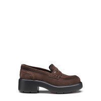 Women's dark brown suede Easy penny loafer - Santoni - 1