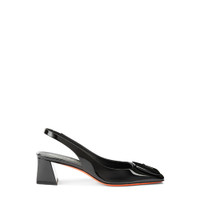 Women&rsquo;s black patent leather mid-heel slingback - Santoni - 1