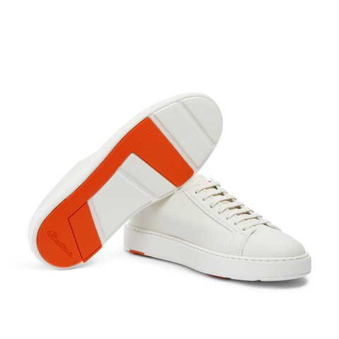 Men's white tumbled leather sneaker - Santoni - 4