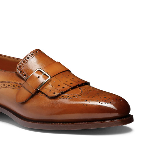 Mono fibbia con frangia da uomo in pelle marrone chiaro - Santoni - 6