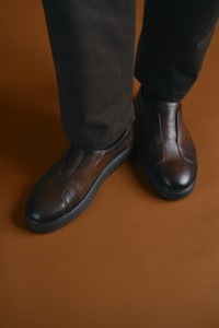 Men's dark brown leather slip-on sneaker - Santoni - editorial