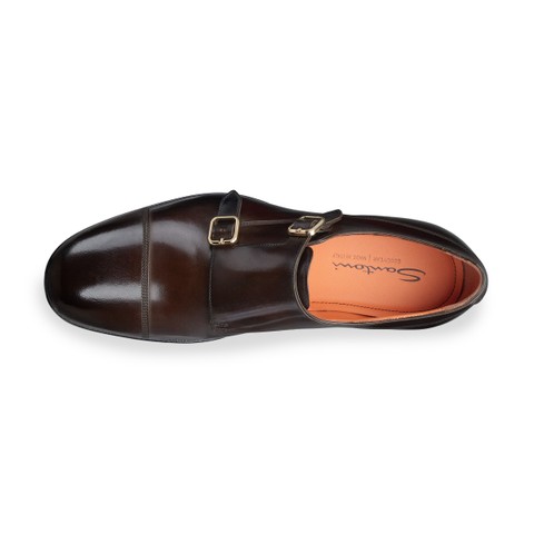 メンズ レザー ダブルバックルシューズ ダークブラウン - Santoni - 4