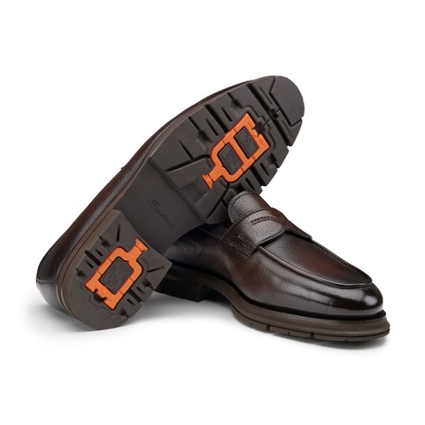 Men's dark brown leather penny loafer - Santoni - 4