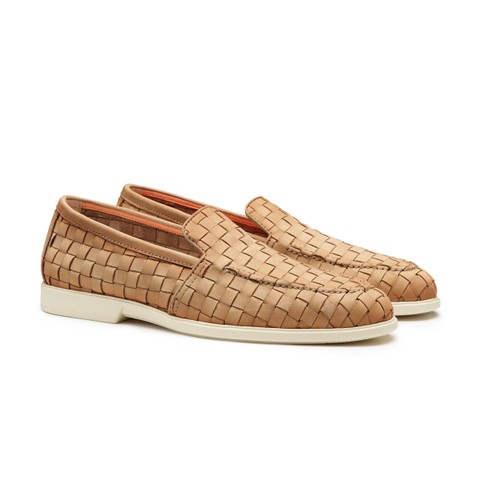 Men's beige woven suede loafer - Santoni - 3