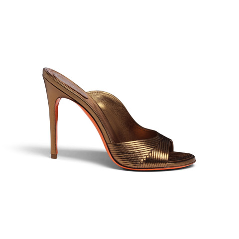 Women's gold leather high-heel sandal - Santoni - 1