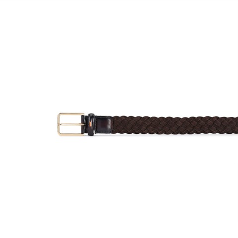 Dark brown woven suede belt - Santoni - 2