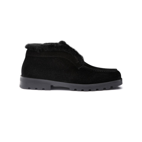 Stivaletto desert con pelliccia da donna in suede nero - Santoni - 1