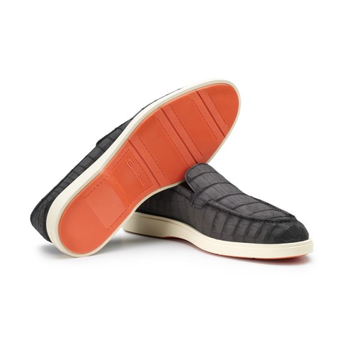 Men's black alligator nubuck loafer - Santoni - 3