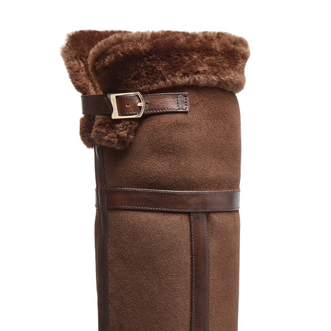 Women's dark brown leather and shearling high-heel boot - Santoni - 6