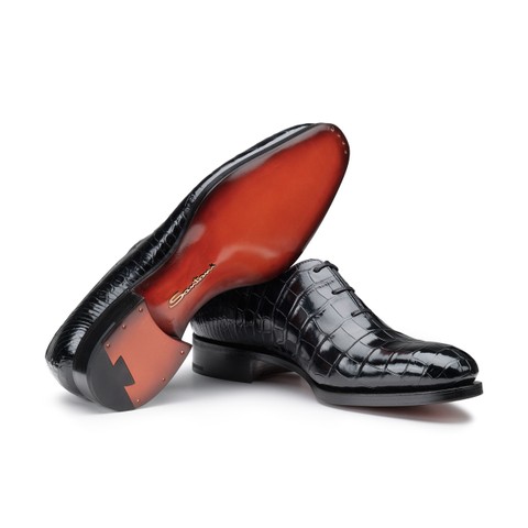 Men's black alligator leather Oxford lace-up - Santoni - 3