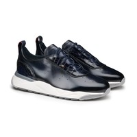 Men's blue leather and alligator sneaker - Santoni - 2