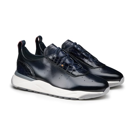 Men's blue leather and alligator sneaker - Santoni - 2