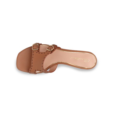Women's brown leather low-heel Didi sandal - Santoni - 4