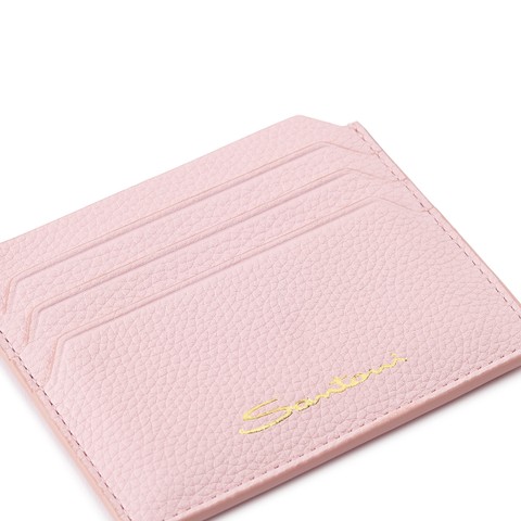 Pink tumbled leather credit card holder - Santoni - 5