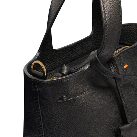 Schwarze Handtasche aus getrommeltem Leder - Santoni - 6