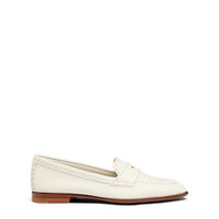 Women's white tumbled leather penny loafer - Santoni - 1