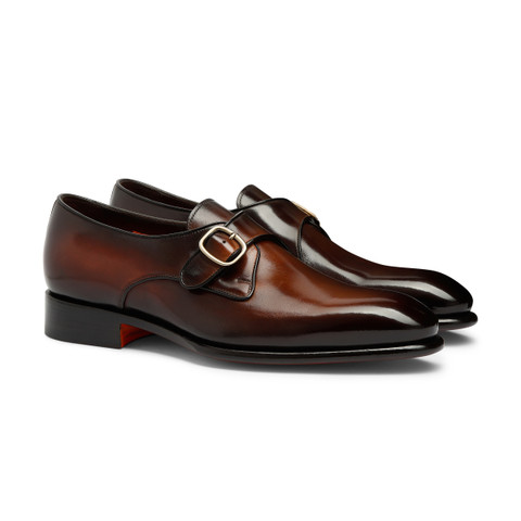 Men's brown leather single monk strap shoe - Santoni - 3