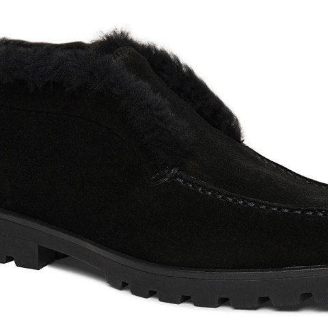 Stivaletto desert con pelliccia da donna in suede nero - Santoni - 5