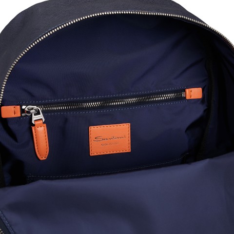 Blue suede and leather backpack - Santoni - 3