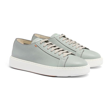 Men's light blue tumbled leather sneaker - Santoni - 3