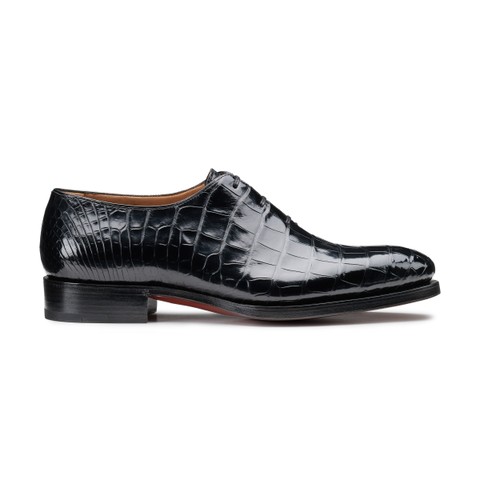 Men's black alligator leather Oxford lace-up - Santoni - 1