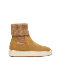 Women&rsquo;s brown fabric and suede slip-on ankle boot - Santoni - 1