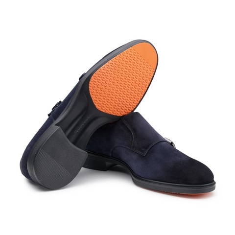 Men's blue suede Easy double monk straps shoe - Santoni - 3