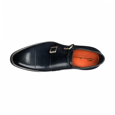 Men's blue leather double-buckle shoe - Santoni - 4.0