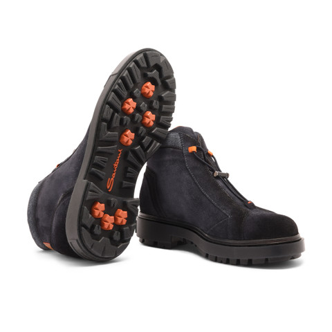 Men's blue suede hiking boot - Santoni - 4