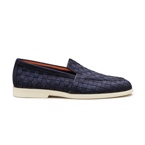 حذاء لوفر رجالي من جلد السويد المنسوج باللون الأزرق - Santoni - 1