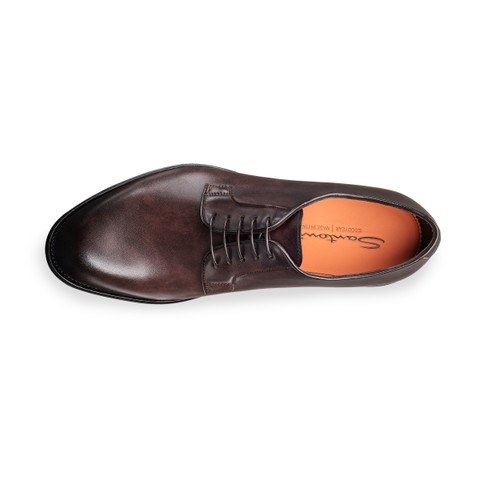 Men&rsquo;s polished brown leather Derby shoe - Santoni - 4