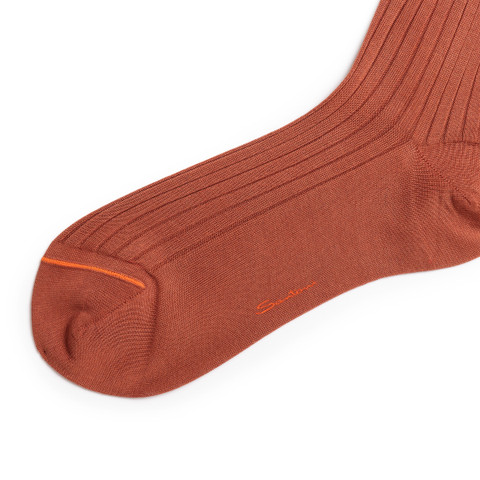 Brown Filo di Scozia mercerised cotton high socks - Santoni - 2