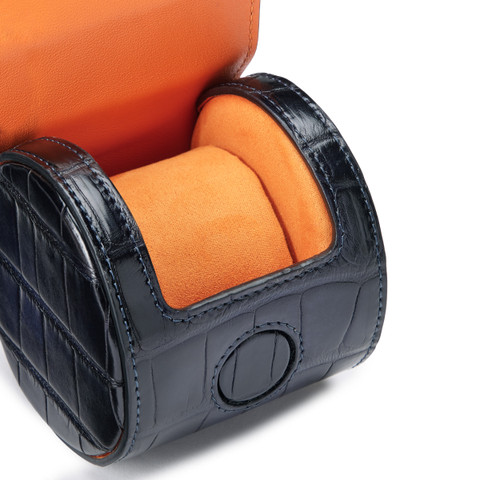 Blue alligator leather small watch case - Santoni - 3