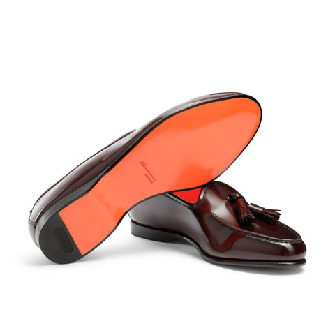 Men&rsquo;s burgundy shiny leather Andrea tassel loafer - Santoni - 4