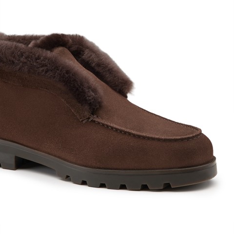 Stivaletto desert con pelliccia da donna in suede testa di moro - Santoni - 5