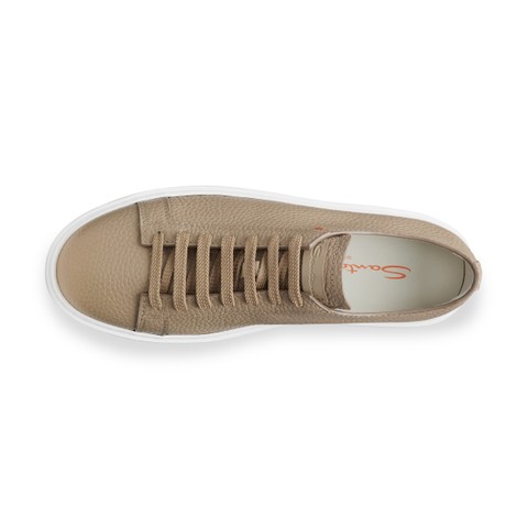 Men's beige tumbled leather sneaker - Santoni - 4