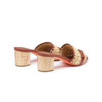 Sandale &agrave; talon mi-haut en raphia et cuir marron pour femme - Santoni - 2