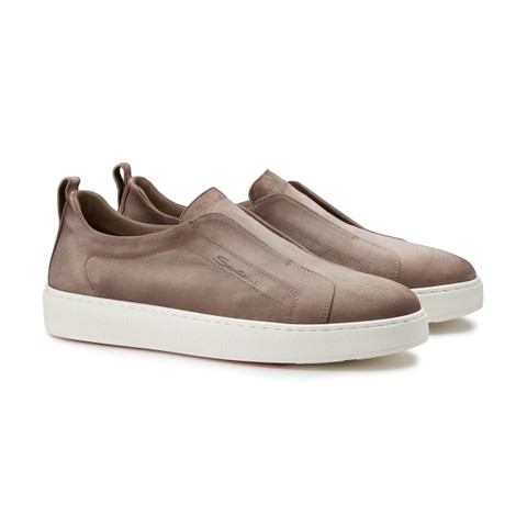 Men's beige suede slip-on sneaker - Santoni - 2