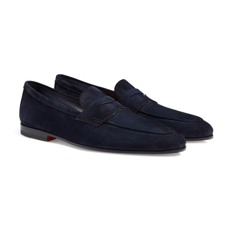 Men's blue suede Carlo loafer - Santoni - 3