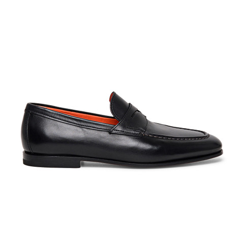Men’s black leather penny loafer - Santoni - 1