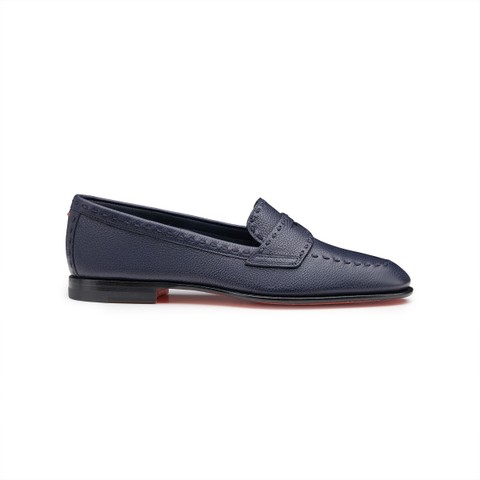 Women's blue leather penny loafer - Santoni - 1