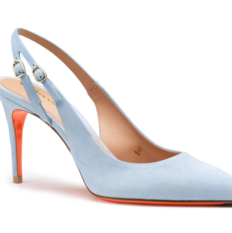 Women's light blue suede high-heel slingback - Santoni - 5